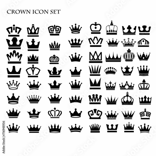 Vector Black crown icon set. editable