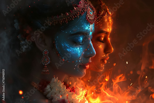 Hindu God Radha Krishna love in the fire photo