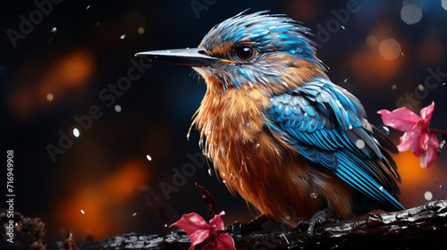 A painting of a bird with blue featherson it rea photo