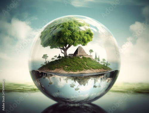 trees and plants in the glass sphere, environmental protection, ecology © IvaNad