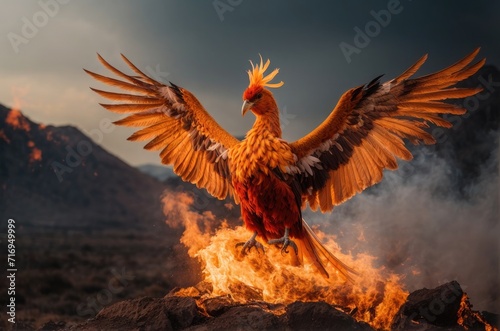bird Phoenix on fire burning background. Firey bird 