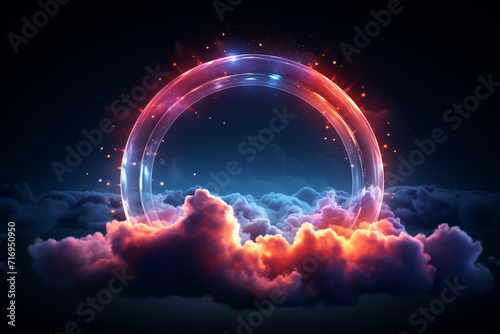 Colorful cloud with fire and smoke on dark background. 3d illustration