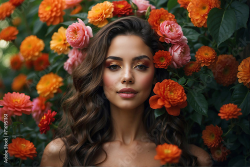Portrait of a beautiful spring girl wearing flowers