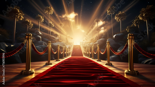 Luxurious and elegant red carpet staircase, holiday awards ceremony event photo