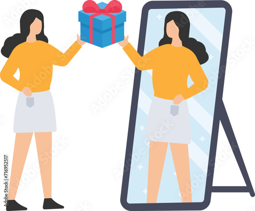 Reward yourself when success or achieve, Personal goal to increase motivation and inspiration, Celebrate victory or winning, Get reward from himself, See mirror for self motivation

