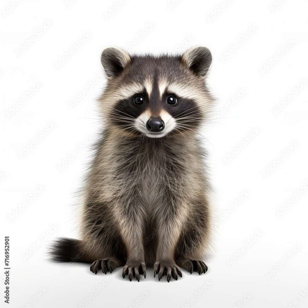 Cute Raccoon isolated on a white background. 