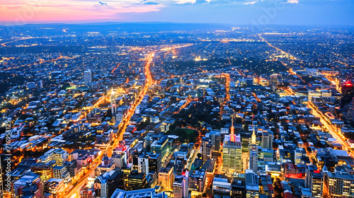 Urban Twilight: Illuminated Cityscape at Night Showcasing Modern Architecture