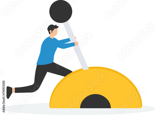 Paradigm shift technology to new business level, Control or shifting speed for company growth, Transformation and disruption, Person shifting transmission to faster new level

