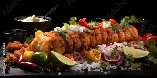 Peruvian Seafood Extravaganza. A Symphony of Crispy Fried Delights Captured in a Visual Feast 