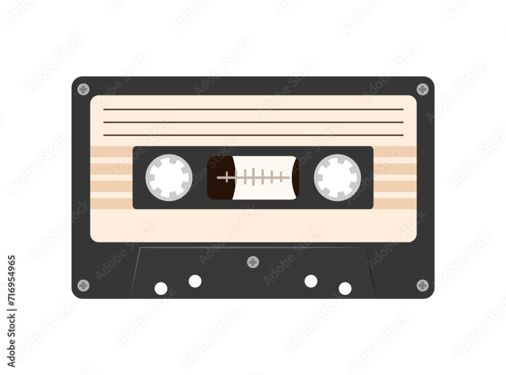 Music retro cassette flat illustration isolated on white background Music retro cassette flat illustration isolated on white background