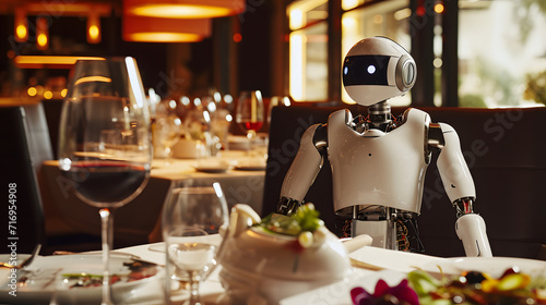 A robotic sommelier recommending wine pairings in a fine-dining restaurant combining AI with culinary expertise. photo