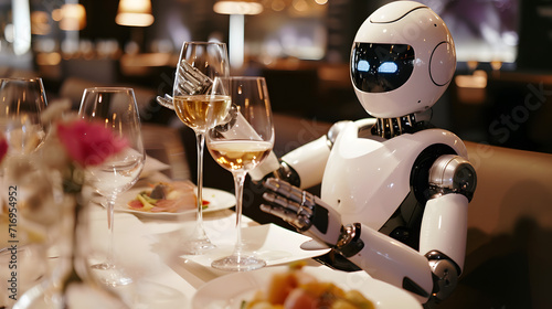 A robotic sommelier recommending wine pairings in a fine-dining restaurant combining AI with culinary expertise. photo