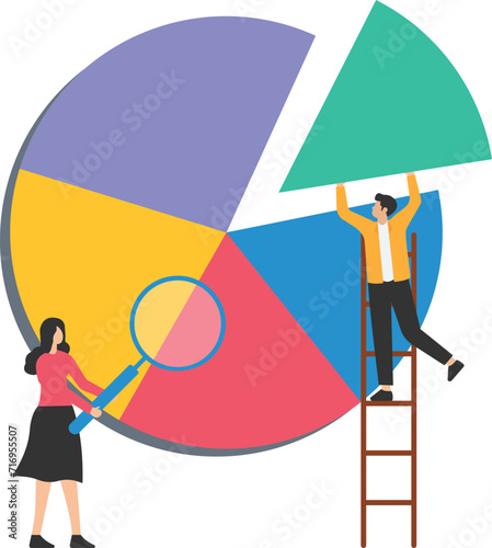 Investment asset allocation and rebalance, investor or financial planner, Standing on ladder to arrange pie chart, Portfolio to suitable for risk and return chart

