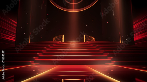 Red carpet on the stairs on dark background, the way to glory, victory and success © Derby