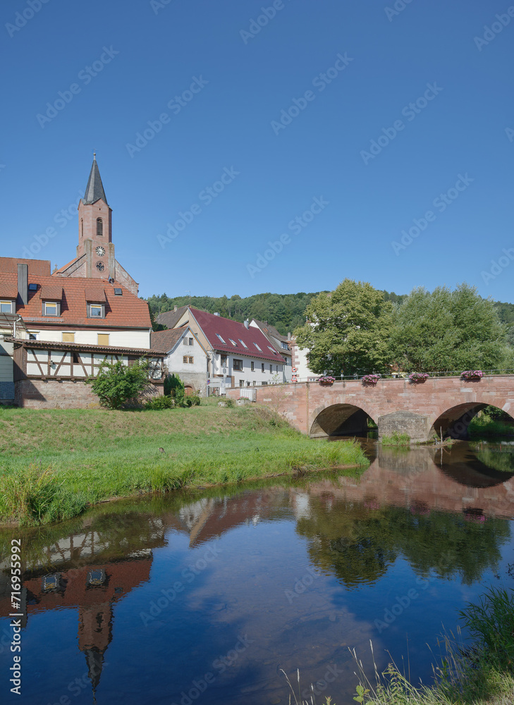 Obraz premium Graefendorf at Schondra River,lower franconia,Bavaria,Germany