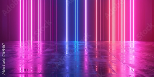 Abstract minimal background, glowing lines going up, arrow, cyber, chart, pink blue neon lights, ultraviolet spectrum, laser show, with copy space.