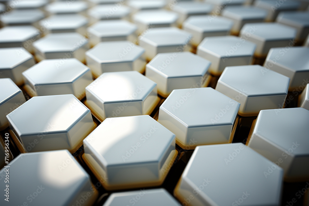 3d rendering of abstract metallic background with hexagons in empty space 3d rendering of abstract metallic background with hexagons in empty space