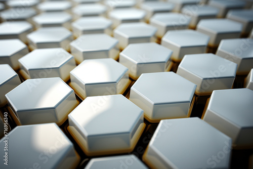 3d rendering of abstract metallic background with hexagons in empty space