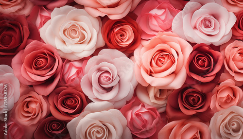 Background of pink roses  top view