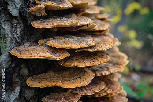 Bracket fungi on a tree trunk, detailed texture, natural background. photo