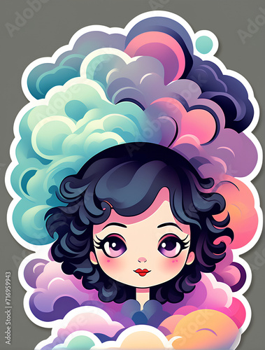 Illustration  profile of a girl among multicolored clouds