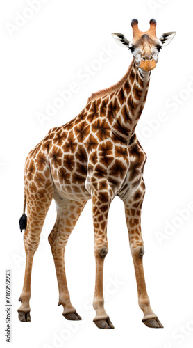 giraffe long neck animal portrait with transparent background, generative ai