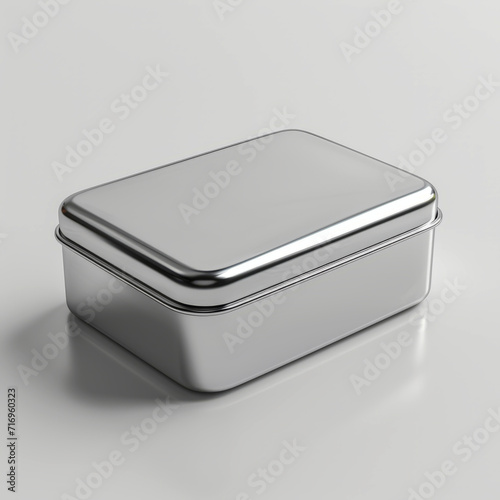 Mockup of metal packaging box on white background