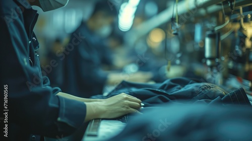 Generative AI, asian textile sewing factory with many workers, motion blurred photo © Rymma