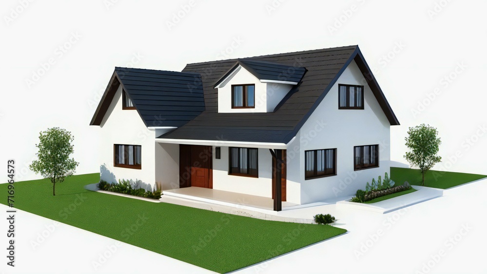 A white-sided house with a striking black roof, creating an elegant contrast. A white-sided house with a striking black roof, creating an elegant contrast.