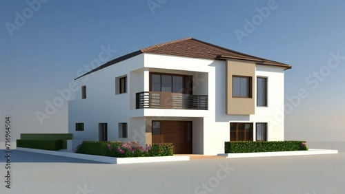 A contemporary 3D rendering of a stylish home with a spacious design and modern finishes. © samsul