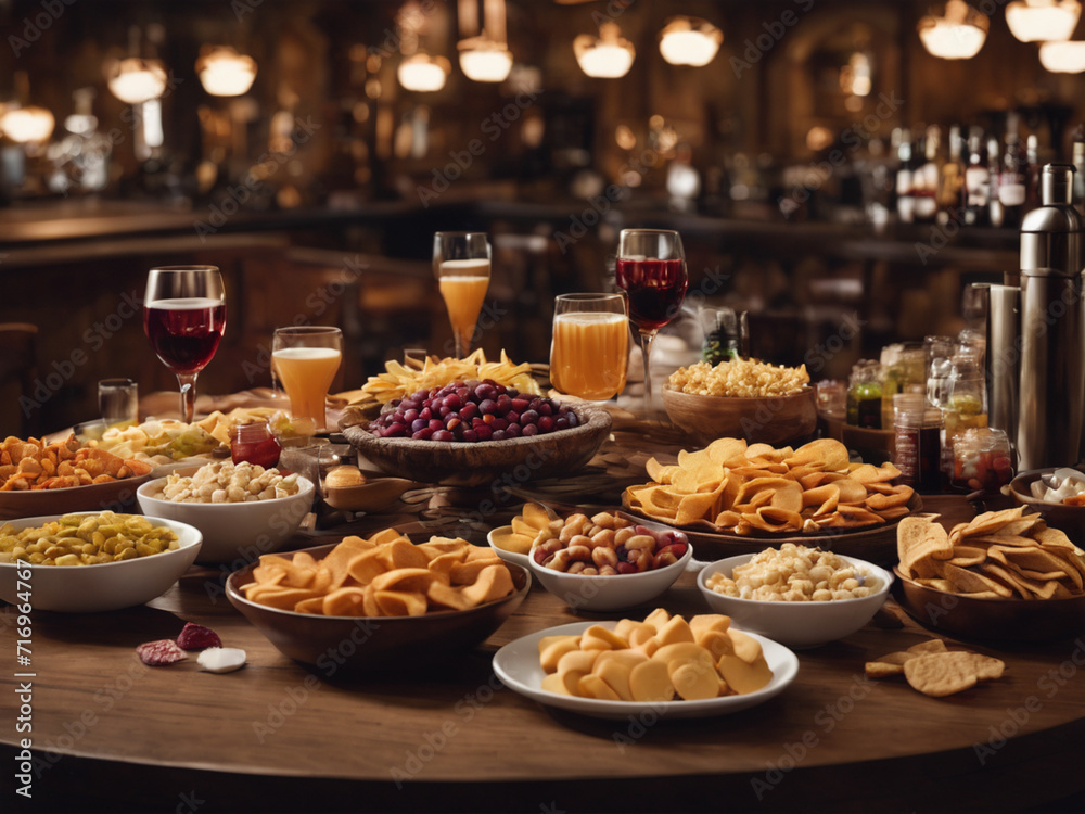 table full of delicious snacks, Generative AI.