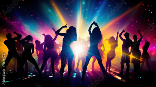 Dancing people on concert, in night club or disco party