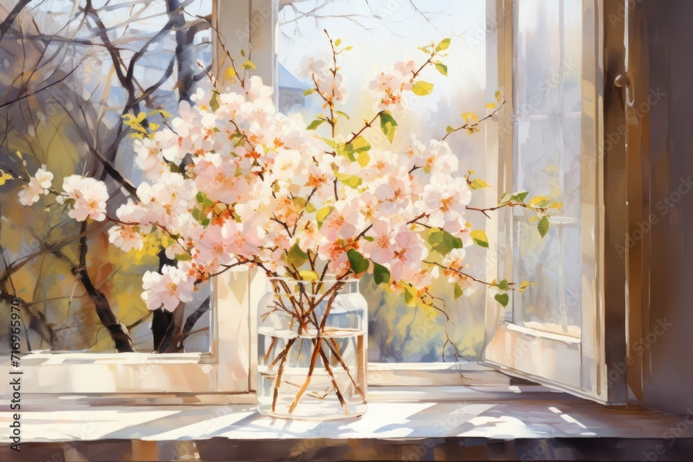 Still life with apple blossoms at the edge of the window. Still life with apple blossoms at the edge of the window.