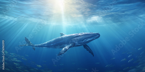Close up of a Blue Whale swimming in the clear Ocean Natural Background with beautiful Lighting, Blue whale in sea   © Imtiaz