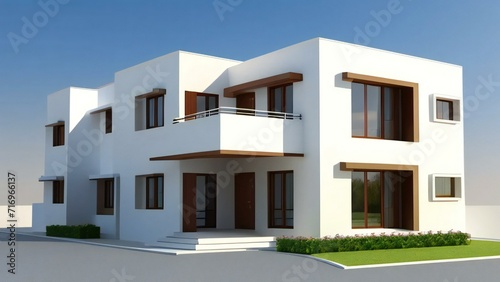 3d house model of white and grey modern minimal background. Real estate concept. © home 3d