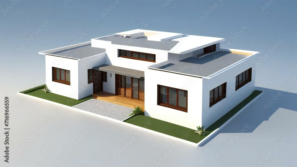 Clean and precise 3D representation of a house, devoid of background distractions. Real estate concept.