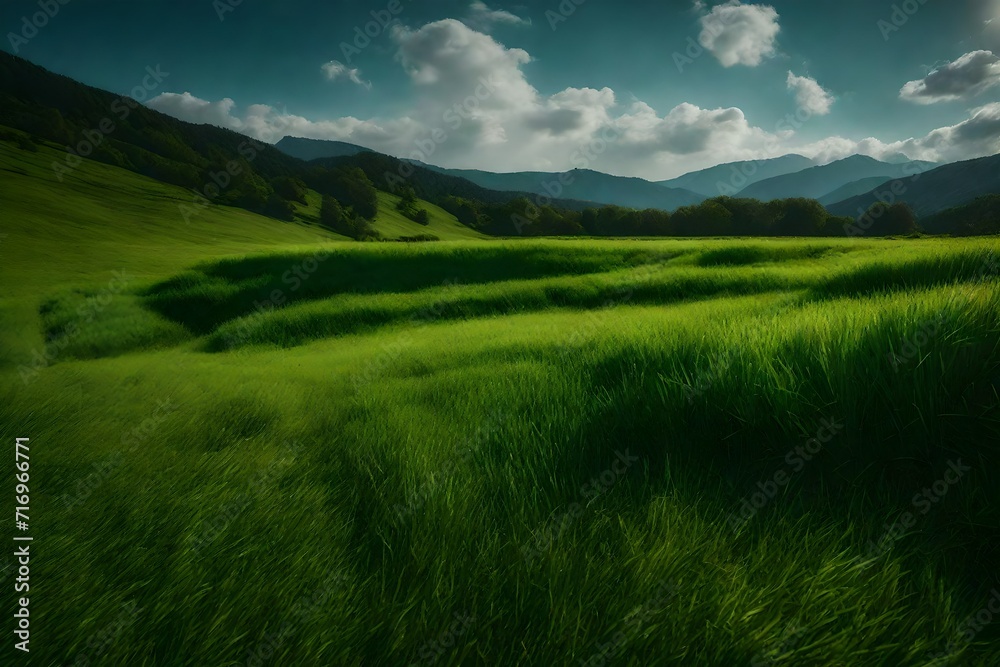 landscape with green grass and sky