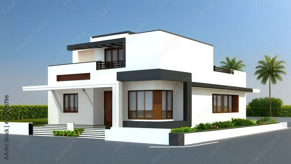 Sharp and elegant 3D model of a house on a blank white canvas. Concept for real estate or property.
