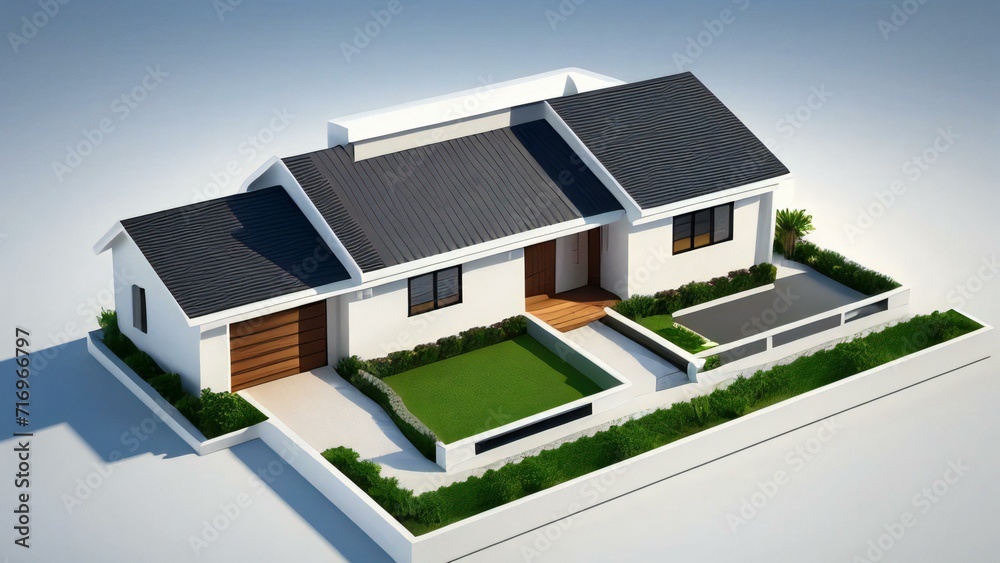 Sharp and elegant 3D model of a house on a blank white canvas. Concept for real estate or property. Sharp and elegant 3D model of a house on a blank white canvas. Concept for real estate or property.