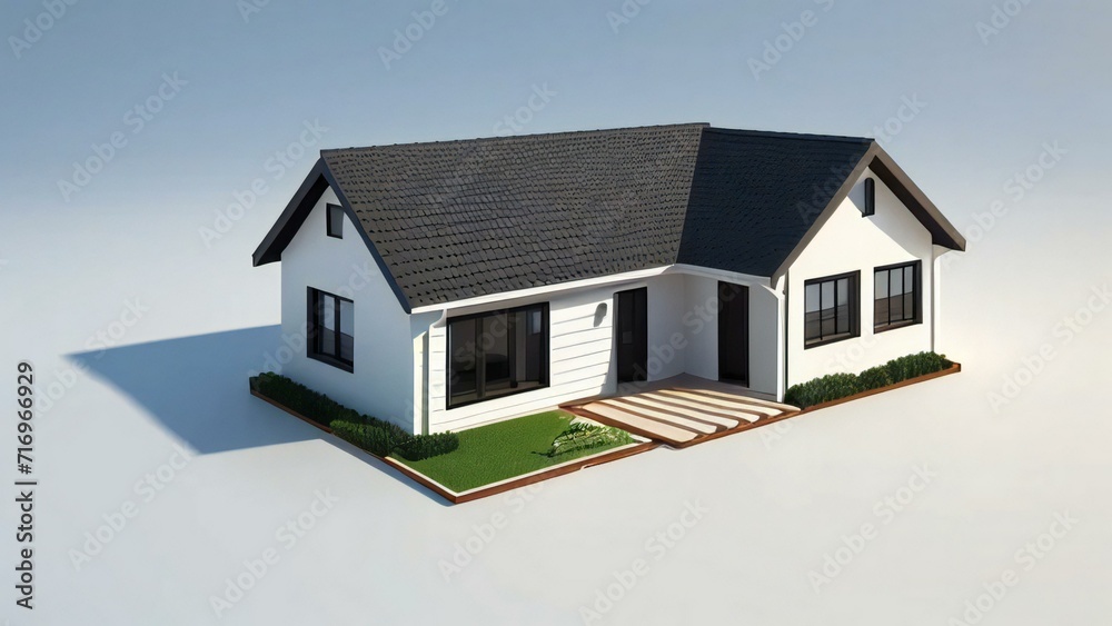Sharp and elegant 3D model of a house on a blank white canvas. Concept for real estate or property. Sharp and elegant 3D model of a house on a blank white canvas. Concept for real estate or property.