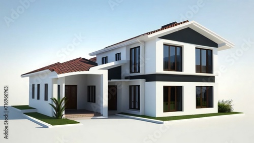A stunning 3D rendering of a modern home showcasing its architectural elegance. Concept for real estate or property.