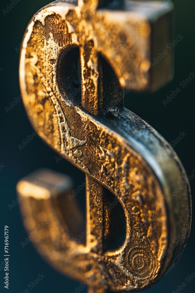 A detailed close-up of a golden dollar sign. This image can be used to represent wealth, finance, business, or money-related concepts A detailed close-up of a golden dollar sign. This image can be used to represent wealth, finance, business, or money-related concepts