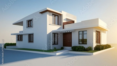 Cozy 3D rendering of a small house with a white picket fence. Concept for real estate or property. © Samsul Alam