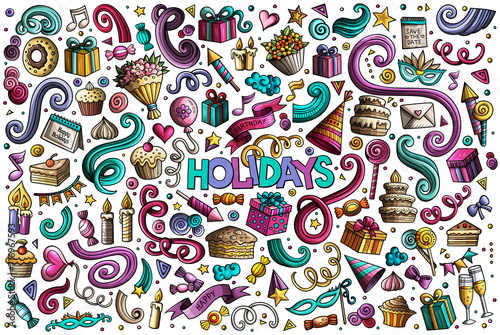 Happy Birthday cartoon objects set