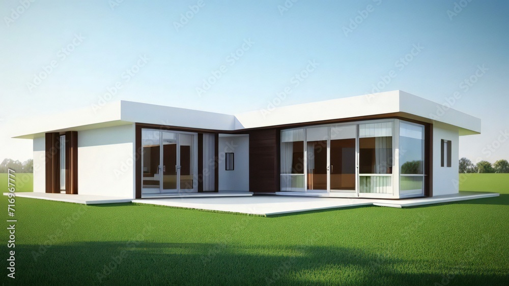 3D model of a white house against a gray backdrop. Concept for real estate or property. 3D model of a white house against a gray backdrop. Concept for real estate or property.