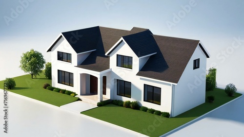 3D model of a white house against a gray backdrop. Concept for real estate or property.