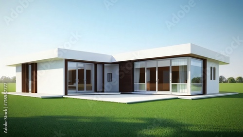 3D model of a white house against a gray backdrop. Concept for real estate or property.