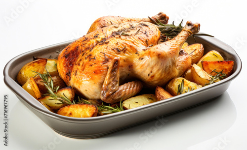 Roast chicken 3D cutout minimal isolated on white background. Vivid grocery Illustration for sale, package. Ultra realistic roast chicken, icon, detailed. Product advertising photo