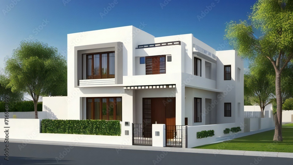 Minimalistic 3D model of a house in white, set on a neutral gray background. Concept for real estate or property. Minimalistic 3D model of a house in white, set on a neutral gray background. Concept for real estate or property.