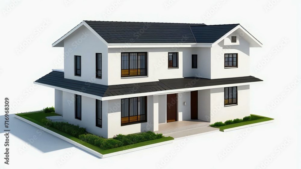 White architectural model of a house complemented by a gray backdrop. Concept for real estate or property.